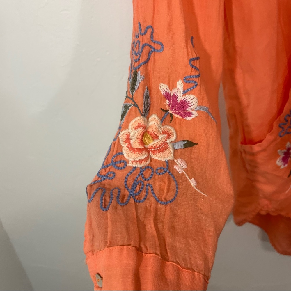 Johnny Was Miro Henley Popover Tunic Orange Embroidered Top Blouse Size M - Picture 8 of 11